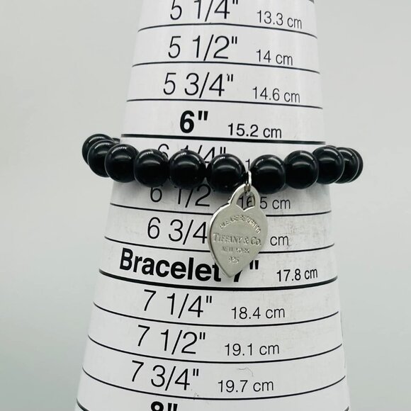 Tiffany & Co 8mm Onyx RTT Heart Bead Bracelet 7.25” VGUC - Picture 4 of 6